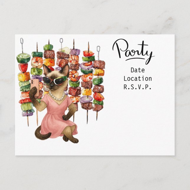 Sassy Cat Selfie at Party Invitation  Postcard (Front)