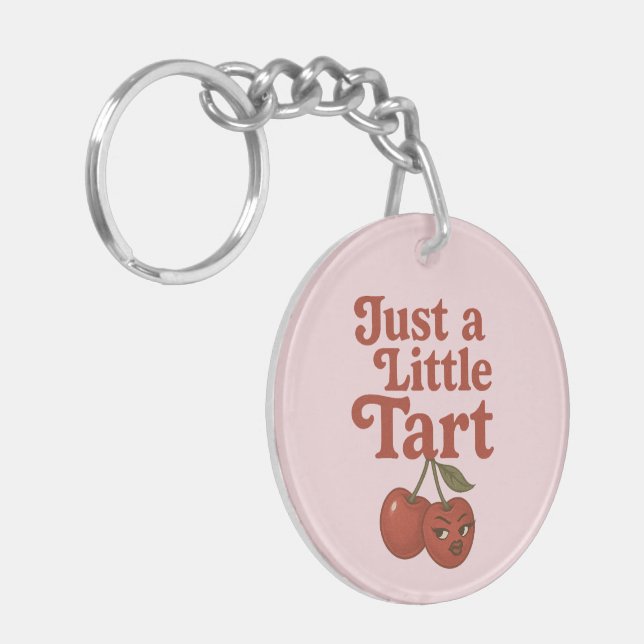 Sassy Cherry Just a Little Tart Retro Red & Pink Key Ring (Front Left)