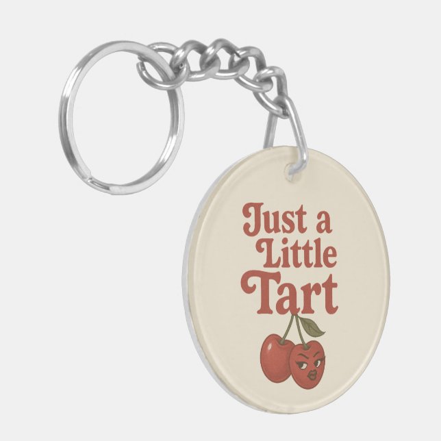 Sassy Cherry Just a Little Tart Retro Red & Pink Key Ring (Front Left)