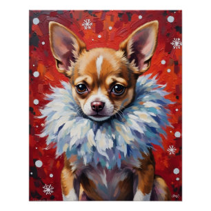 Sassy Chihuahua Dog in Fluffy Winter Fur Collar Poster