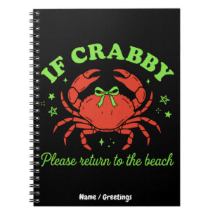Sassy Coastal Crab Beach Aesthetic Bow Vintage Notebook
