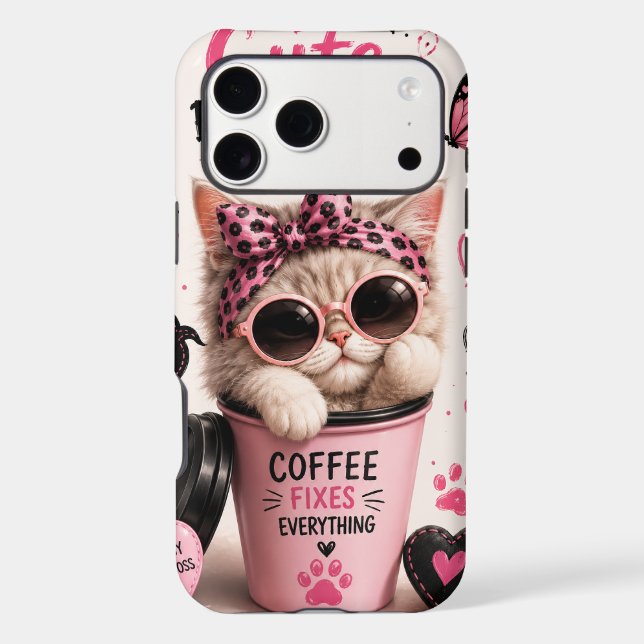 Sassy Coffee Cat Aesthetic iPhone Case (Back)