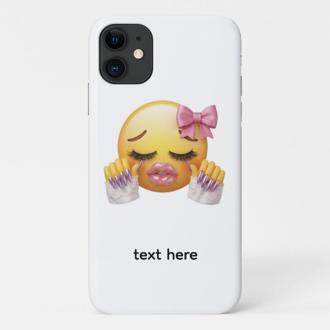 Sassy Crying Emoji with Pink Bow and Nails Case-Mate iPhone Case (Back)