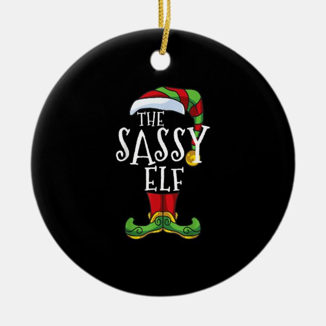 Sassy Elf Family Matching Christmas Group Funny.pn Ceramic Tree Decoration (Front)