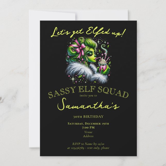 Sassy Elf Squad Girls Night Out Christmas Birthday Invitation (Front)