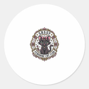 Sassy Feminine Cat Funny Cat Lover Design - Sassy Classic Round Sticker