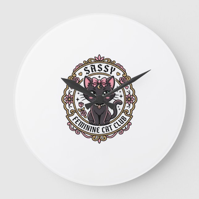 Sassy Feminine Cat Funny Cat Lover Design - Sassy  Large Clock (Front)