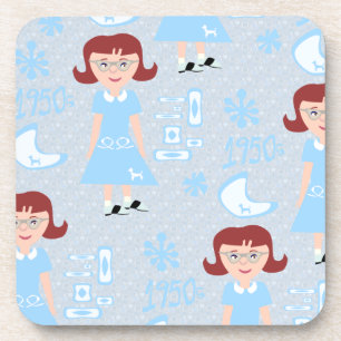 Sassy Fifties Girl Pattern Fun Retro Art Design Coaster