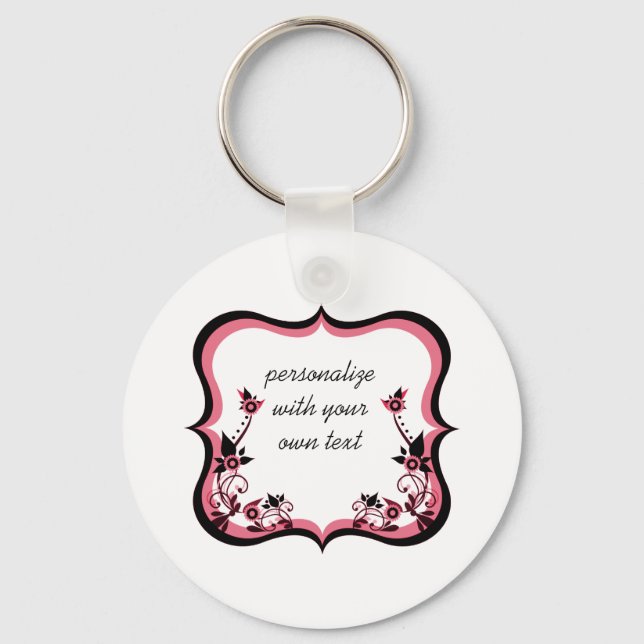 Sassy Floral Frame Keychain, Pink Key Ring (Front)