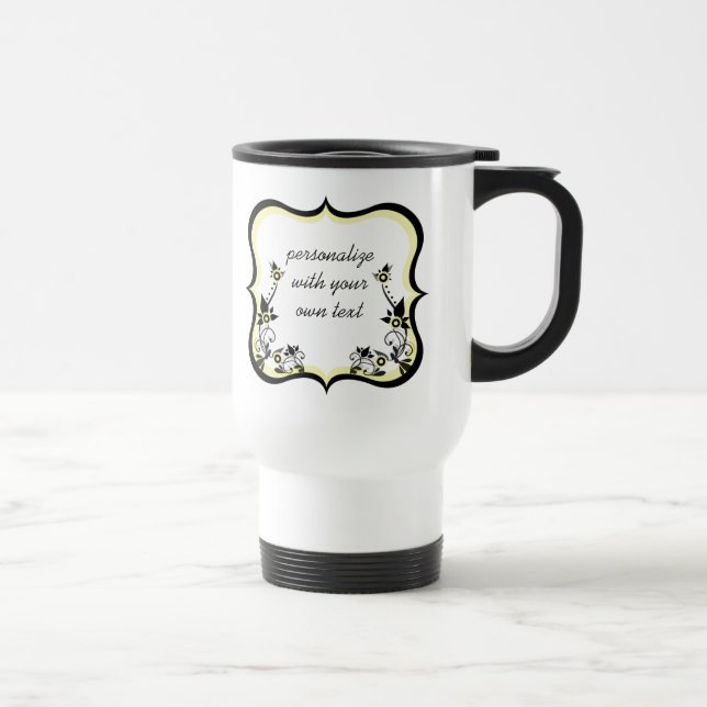 Sassy Floral Frame Mug, Light Yellow Travel Mug (Right)