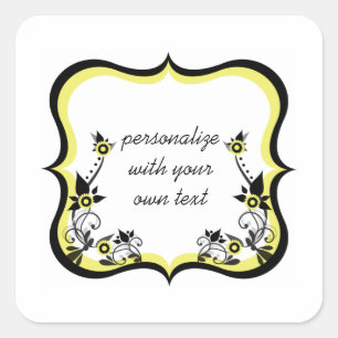Sassy Floral Frame Square Stickers, Yellow Sticker