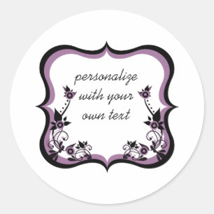 Sassy Floral Frame Stickers, Purple Classic Round Sticker