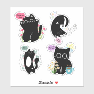 Sassy Funny Motivational Black Cat Sticker Set 