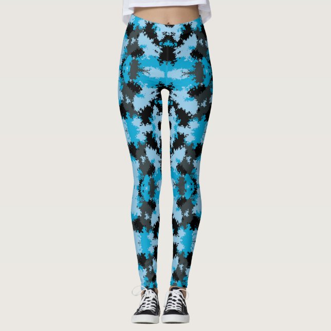Sassy Girl Blue Leopard Print Pattern Leggings (Front)