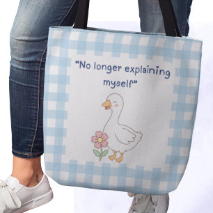 Sassy Goose with Blue Gingham Charm Tote Bag