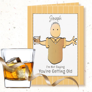 Sassy Grey Hair Male Cartoon Alcohol Birthday  Card