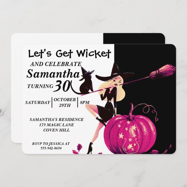 Sassy Halloween Witch Birthday Invitation (Front/Back)