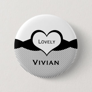 Sassy Heart Fishnet Button, Black and White 6 Cm Round Badge