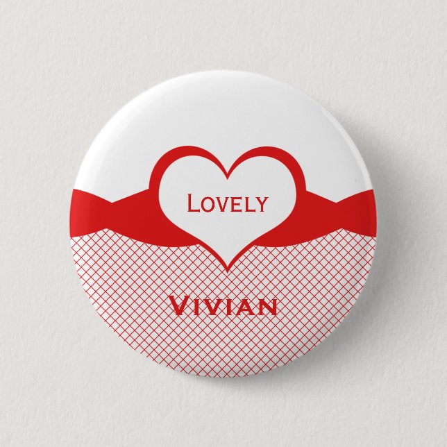 Sassy Heart Fishnet Button, Red 6 Cm Round Badge (Front)
