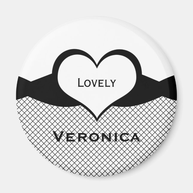 Sassy Heart Fishnet Magnet, Black and White Magnet (Front)