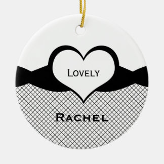 Sassy Heart Fishnet Ornament, Black and White Ceramic Tree Decoration