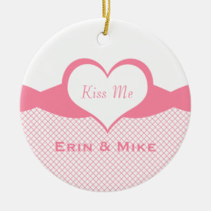 Sassy Heart Fishnet Ornament, Pink Ceramic Tree Decoration