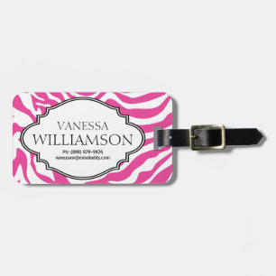Sassy HOT Pink Personalised Zebra Print Bag Tag