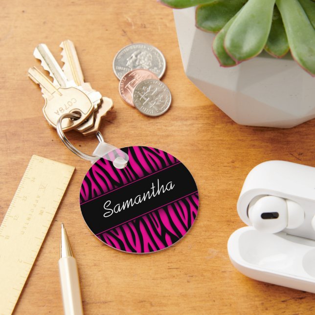 Sassy Hot Pink Zebra Personalised Key Ring (Desk)