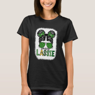 Sassy Lassie Cute Messy Bun St Patricks Day Irish  T-Shirt