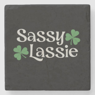 Sassy Lassie St Patrick's Day Irish Girl Shamrock Stone Coaster