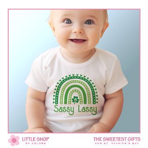Sassy Lassy Rainbow Shamrock St Patrick's Day Girl Baby Bodysuit