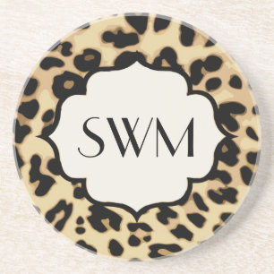 Sassy Leopard Print Monogrammed Coaster
