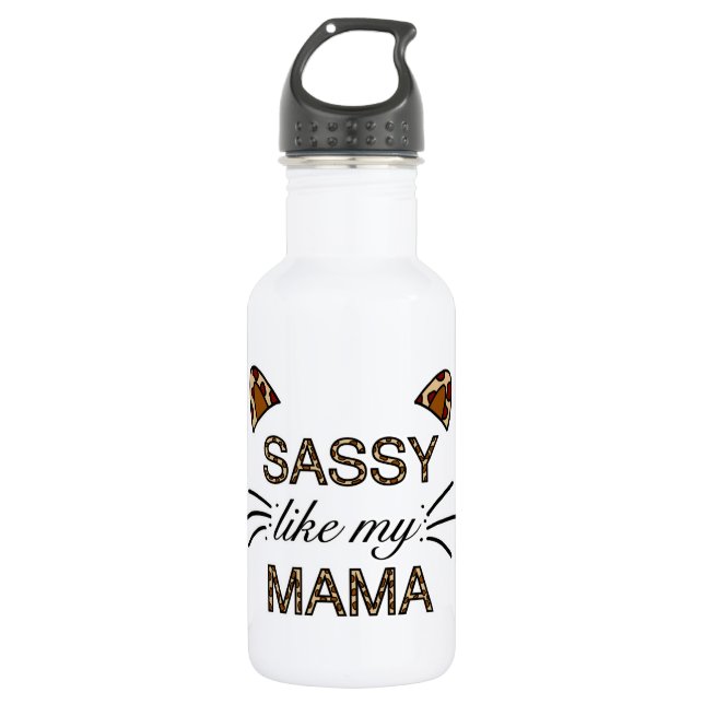 Sassy Like My Mama Leopard Print Whiskers and Ears 532 Ml Water Bottle (Front)
