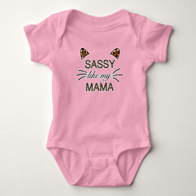 Sassy Like My Mama Leopard Print Whiskers and Ears Baby Bodysuit (Front)
