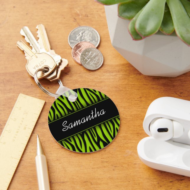 Sassy Lime Green Zebra Personalised Key Ring (Desk)