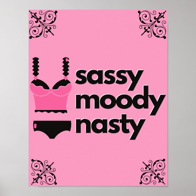 Sassy, Moody, Nasty|Pink & Black Lingerie Boudoir Poster (Front)