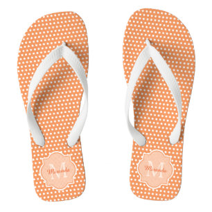 Sassy Orange Polka Dots Monogram With Name Jandals