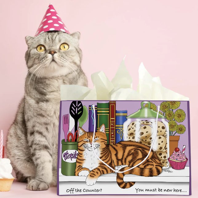 Sassy Orange Tabby Kitchen Counter Top Cat Funny Large Gift Bag (Creator Uploaded)