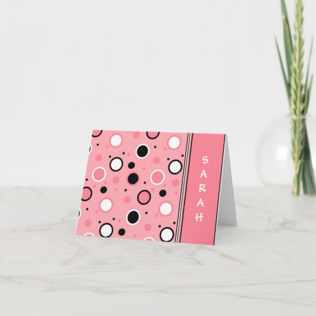 Sassy Pink Polka Dot Personalised Notecards (Front)
