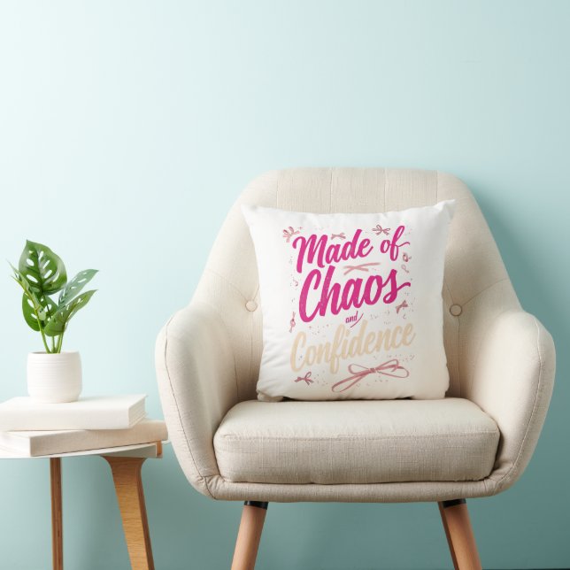 Sassy Pink Typography Chaos And Confidence Cushion (Chair)