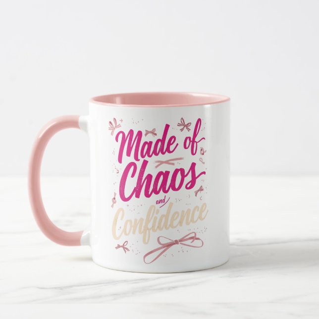 Sassy Pink Typography Chaos And Confidence Mug (Left)