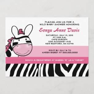 Sassy Pink Zebra Stripe Diva Baby Shower 5x7 Invit Invitation