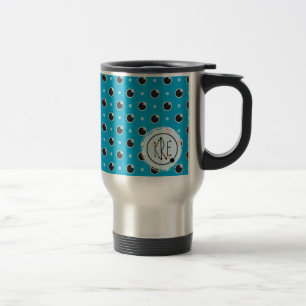 Sassy Polka Dots Monogram Travel Mug - Aqua