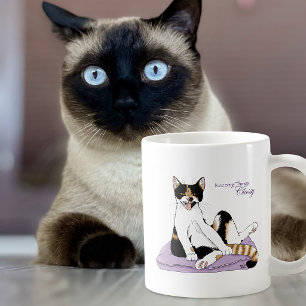 Sassy Purple Whimsical Calico Cat Classy Coffee Mug
