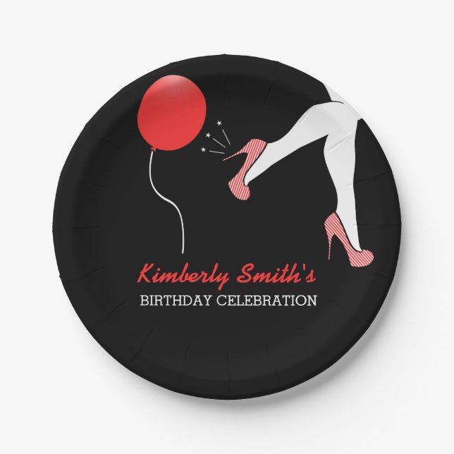 Sassy Red Stiletto High Heels Birthday Paper Plate (Front)