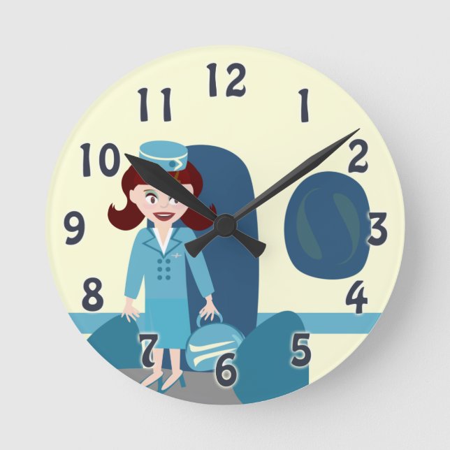 Sassy Retro Stewardess Round Clock (Front)