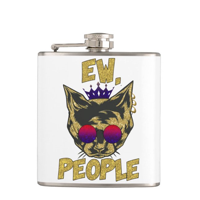 Sassy Royal Cat – "Ew. People" Funny Cat Lover Hip Flask (Front)