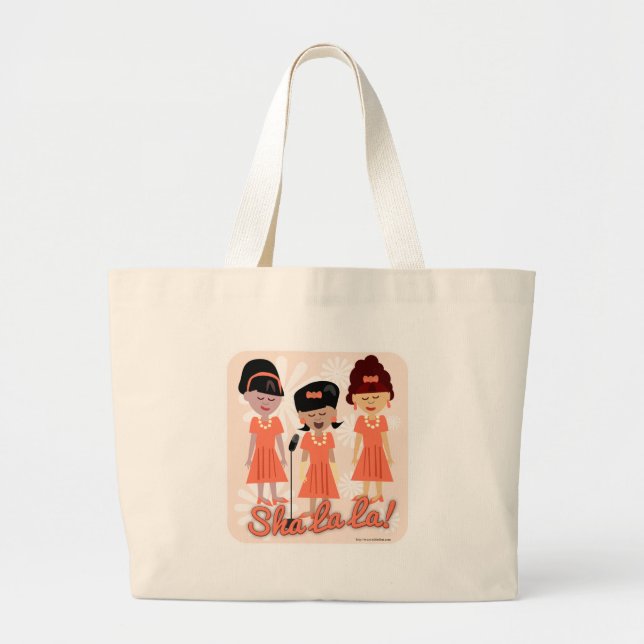 Sassy Sixties Girl Group Cute Retro Music Design Large Tote Bag (Front)