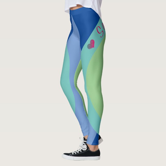 Sassy Smart Script Geometric Blue Green Leggings (Left)