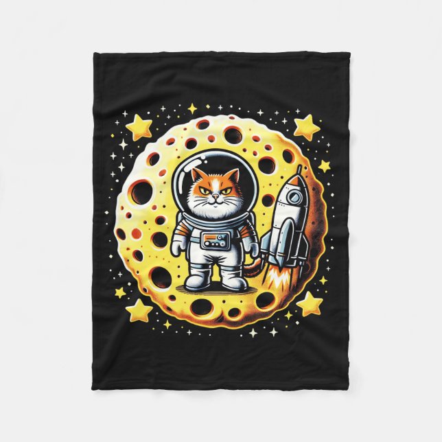 Sassy Space Cat: Cheese Moon Quest Fleece Blanket (Front)